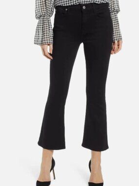 7 For All Mankind High Waist Slim Kick Black Ankle Flare Jeans Stretch Size 32